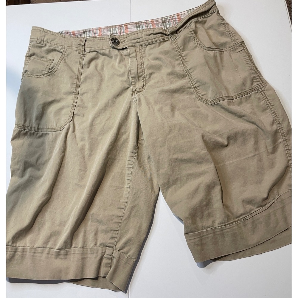 Venezia Womens Khaki Tan Stretch Cotton Bermuda Shorts Size 20 Plaid Trim